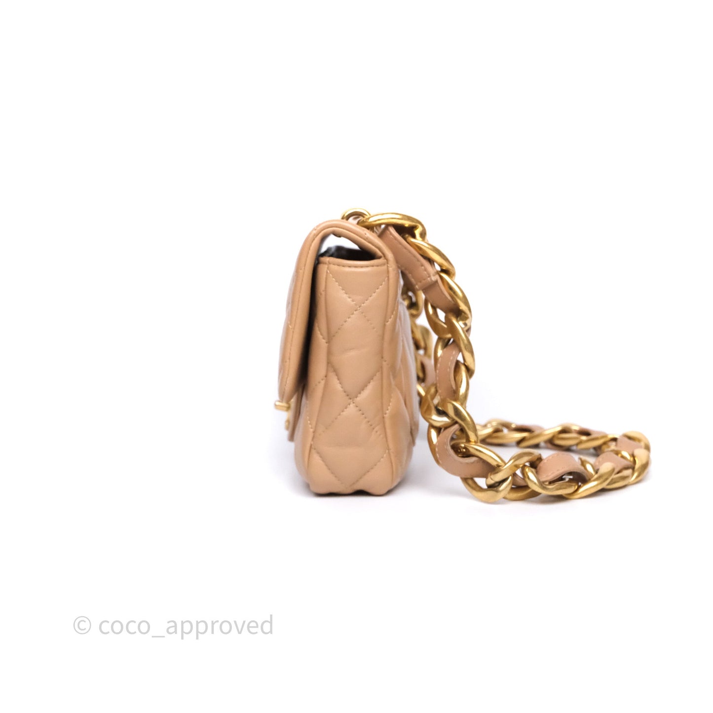Chanel Small Chunky Chain Flap Bag Lambskin Beige Aged Gold Hardware 22S