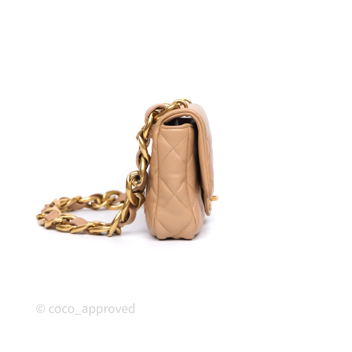 Chanel Small Chunky Chain Flap Bag Lambskin Beige Aged Gold Hardware 22S