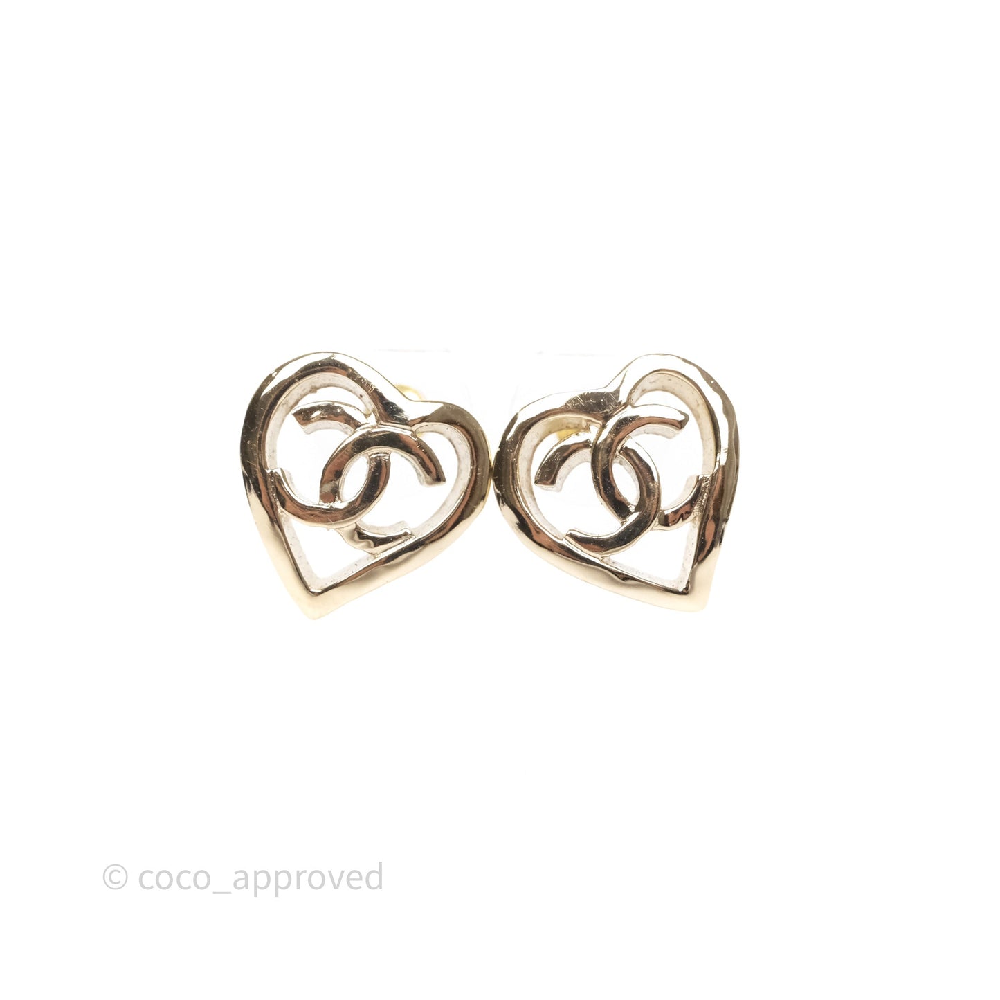 Chanel CC Heart Earrings Gold Tone 22P