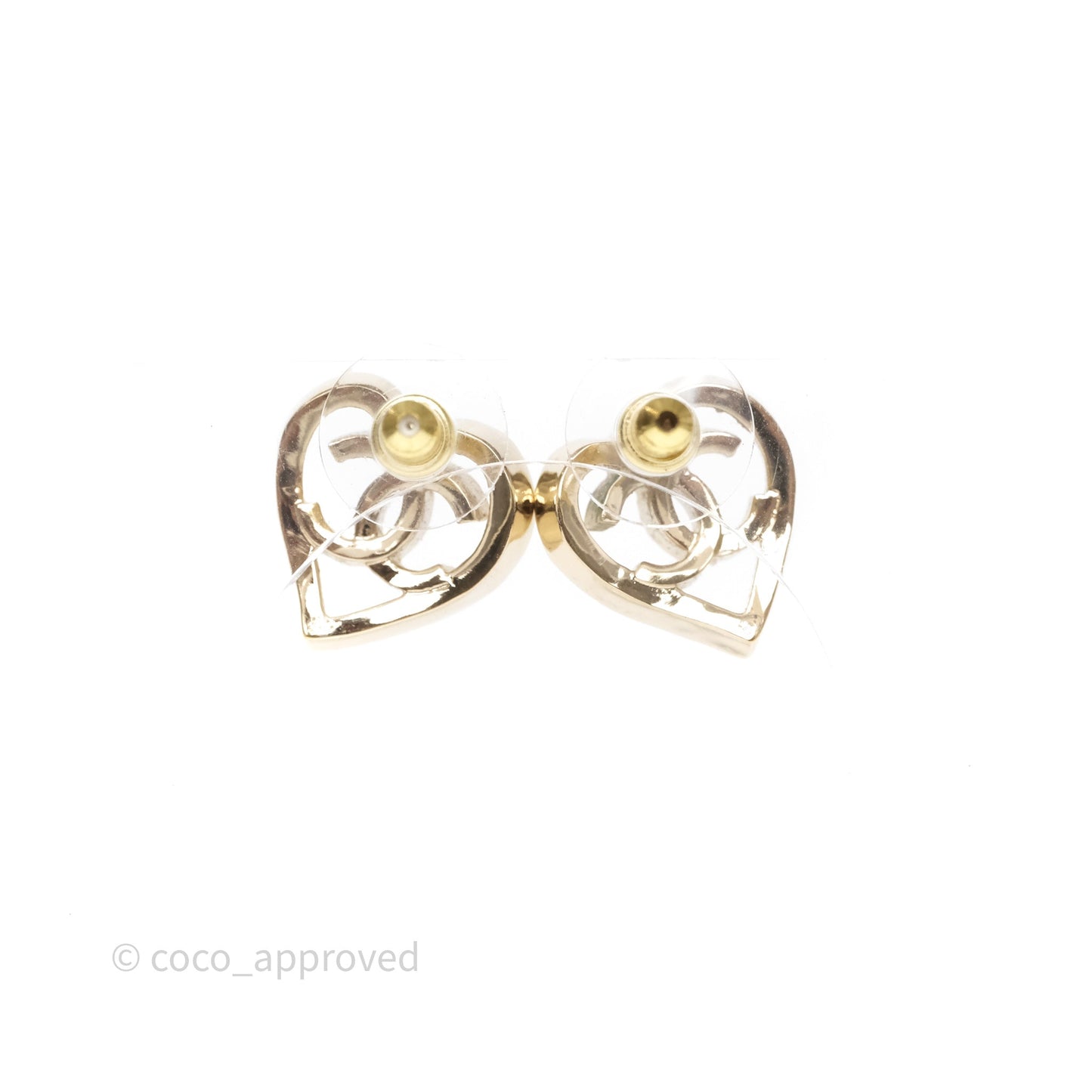 Chanel CC Heart Earrings Gold Tone 22P
