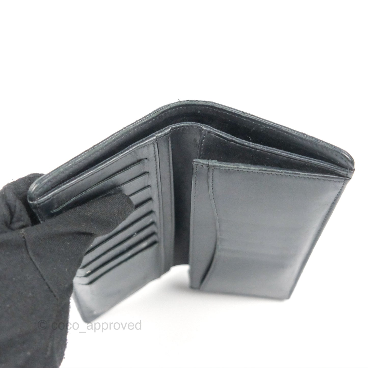 Chanel Quilted Long Wallet Black Caviar Silver Hardware
