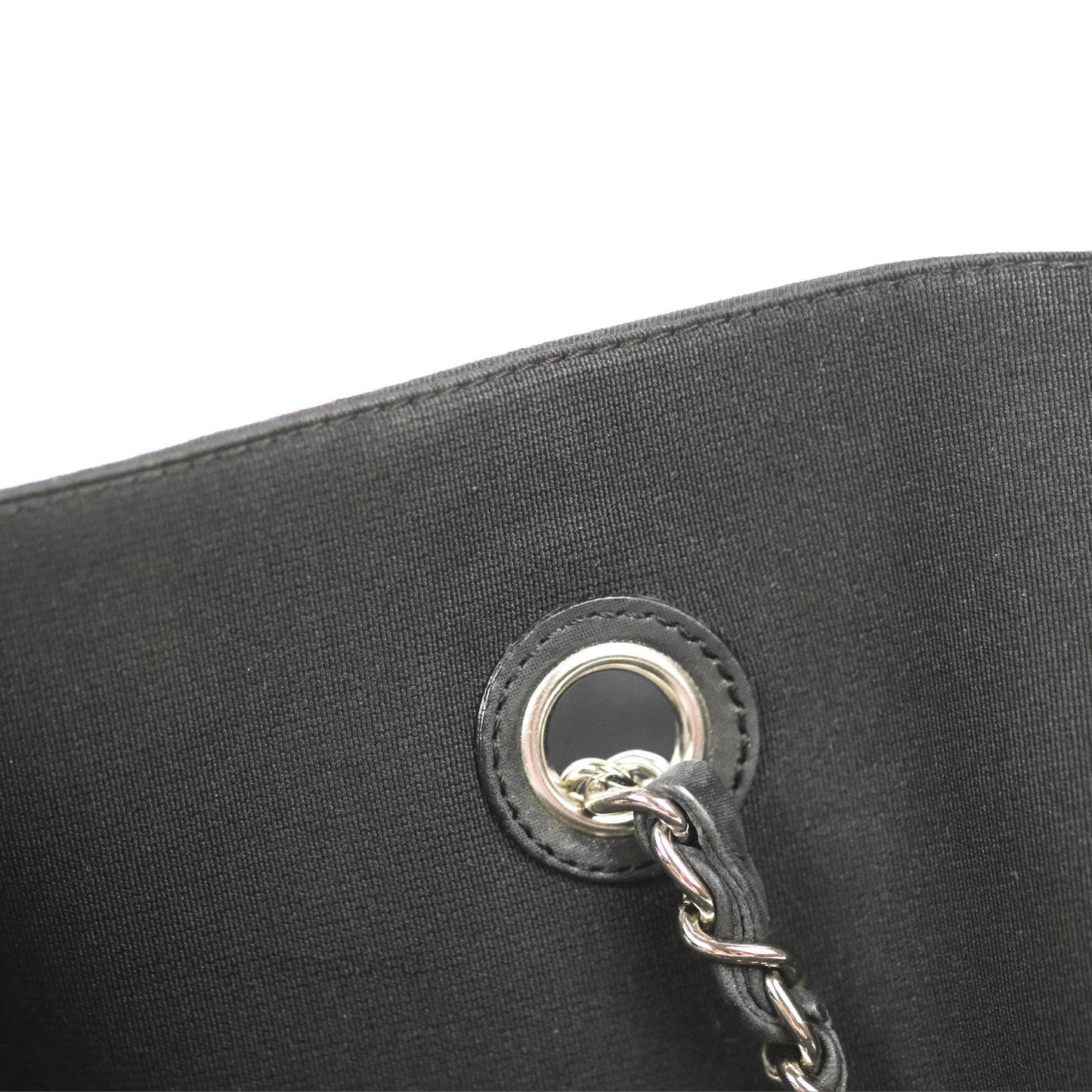 Chanel Vinyl CC Tote Black Canvas/Glitter Leather Silver Hardware