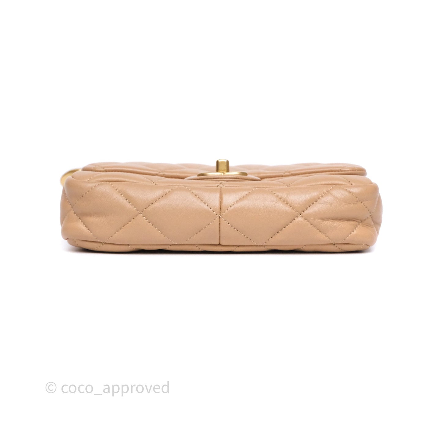Chanel Small Chunky Chain Flap Bag Lambskin Beige Aged Gold Hardware 22S