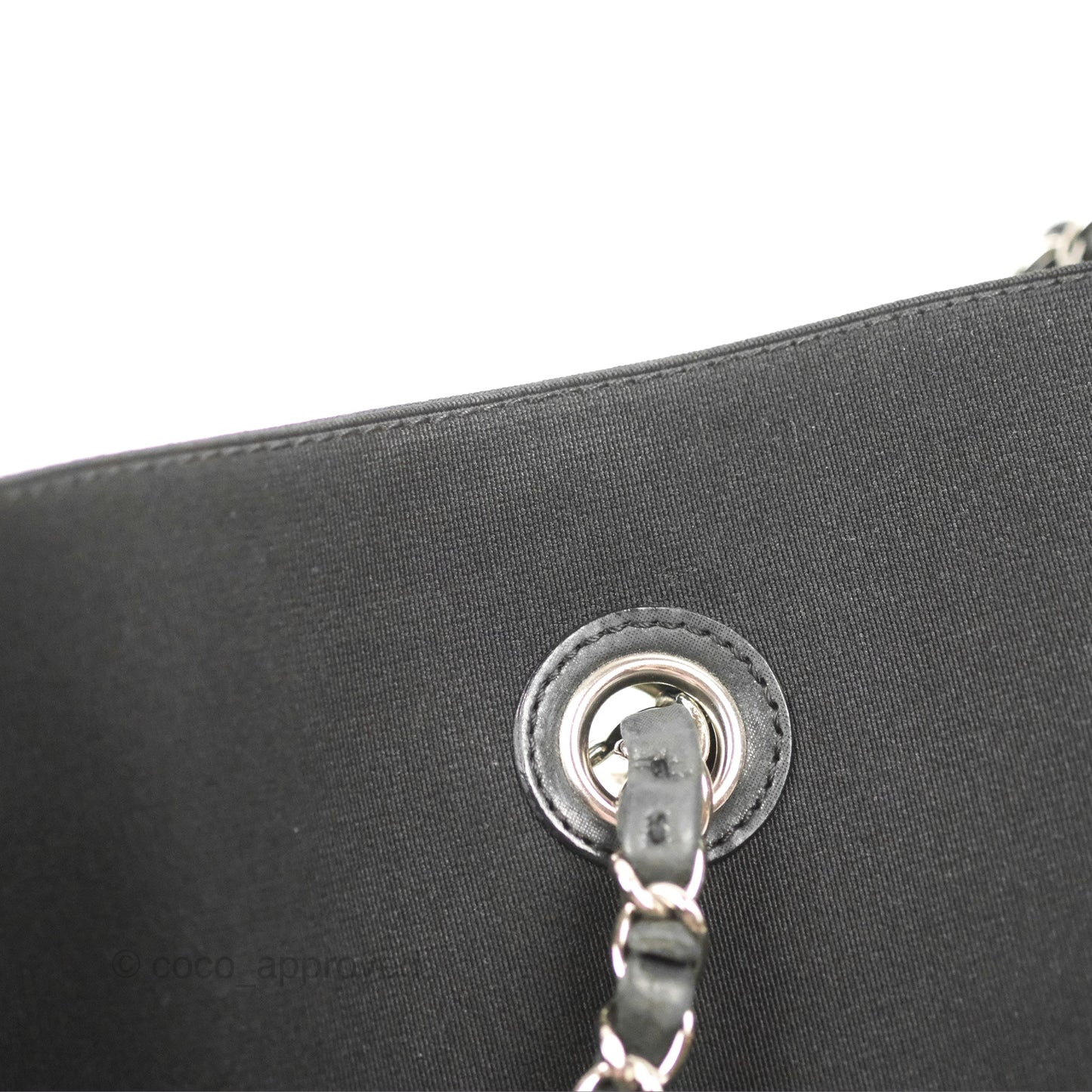 Chanel Vinyl CC Tote Black Canvas/Glitter Leather Silver Hardware