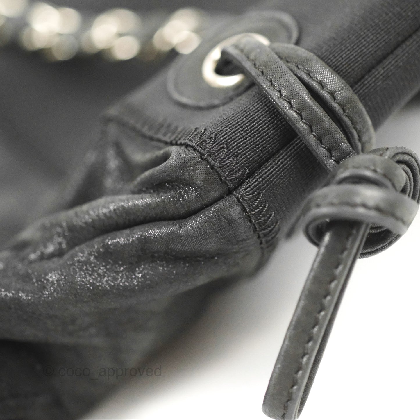 Chanel Vinyl CC Tote Black Canvas/Glitter Leather Silver Hardware