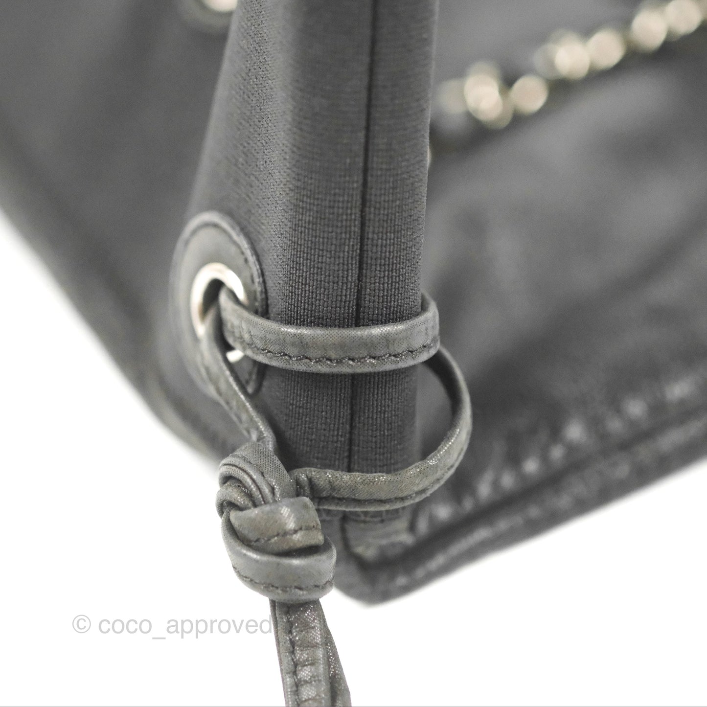Chanel Vinyl CC Tote Black Canvas/Glitter Leather Silver Hardware