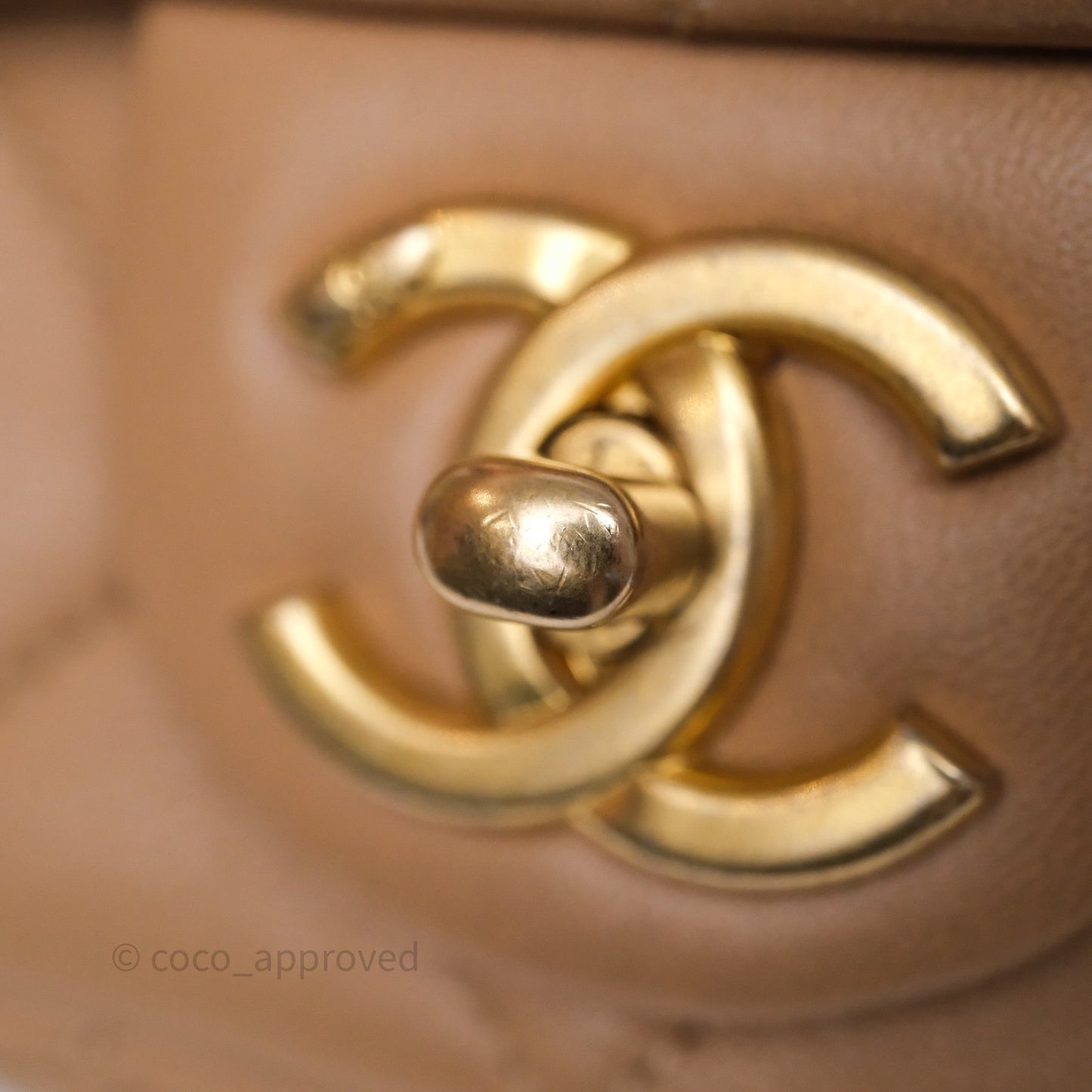 Chanel Small Chunky Chain Flap Bag Lambskin Beige Aged Gold Hardware 22S