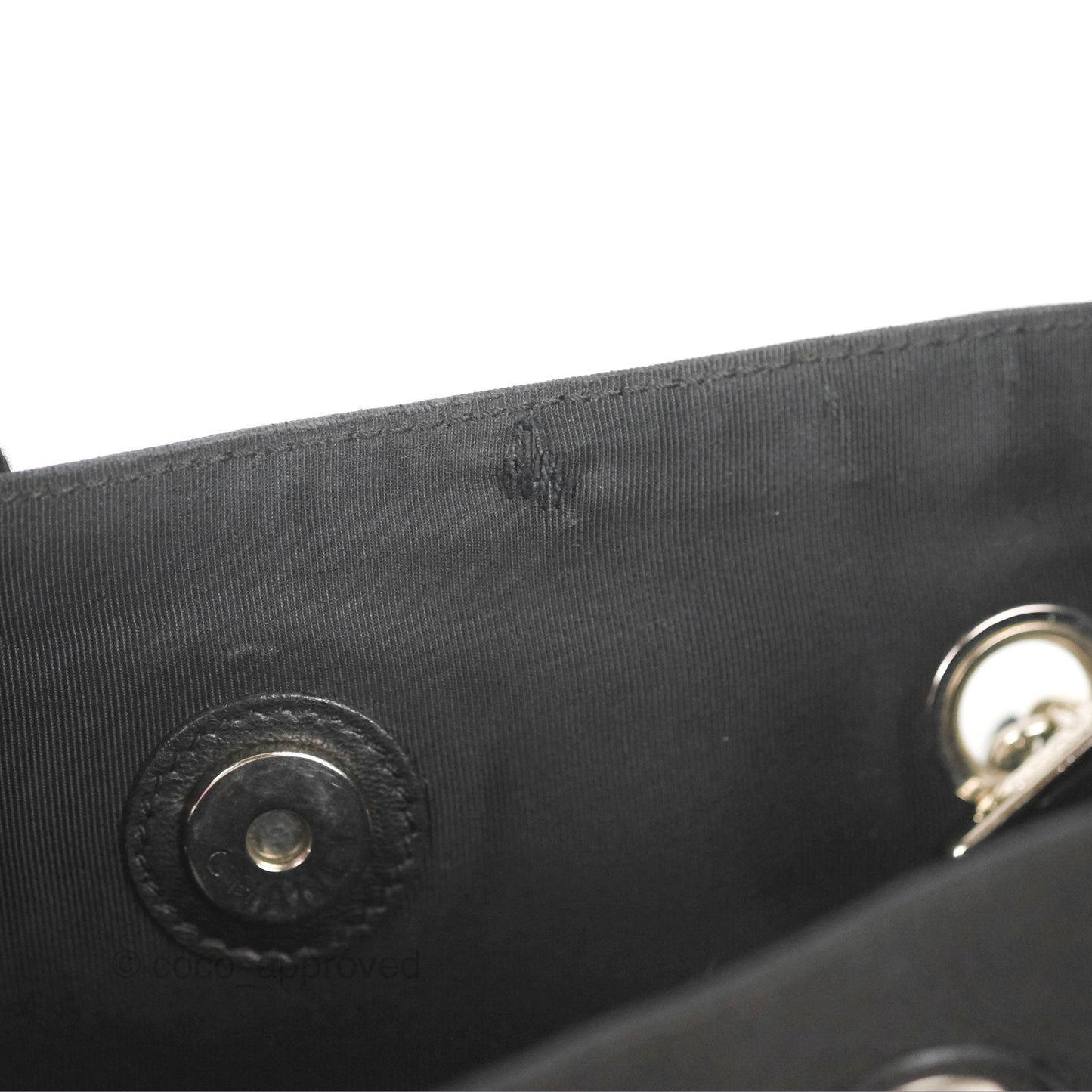 Chanel Vinyl CC Tote Black Canvas/Glitter Leather Silver Hardware