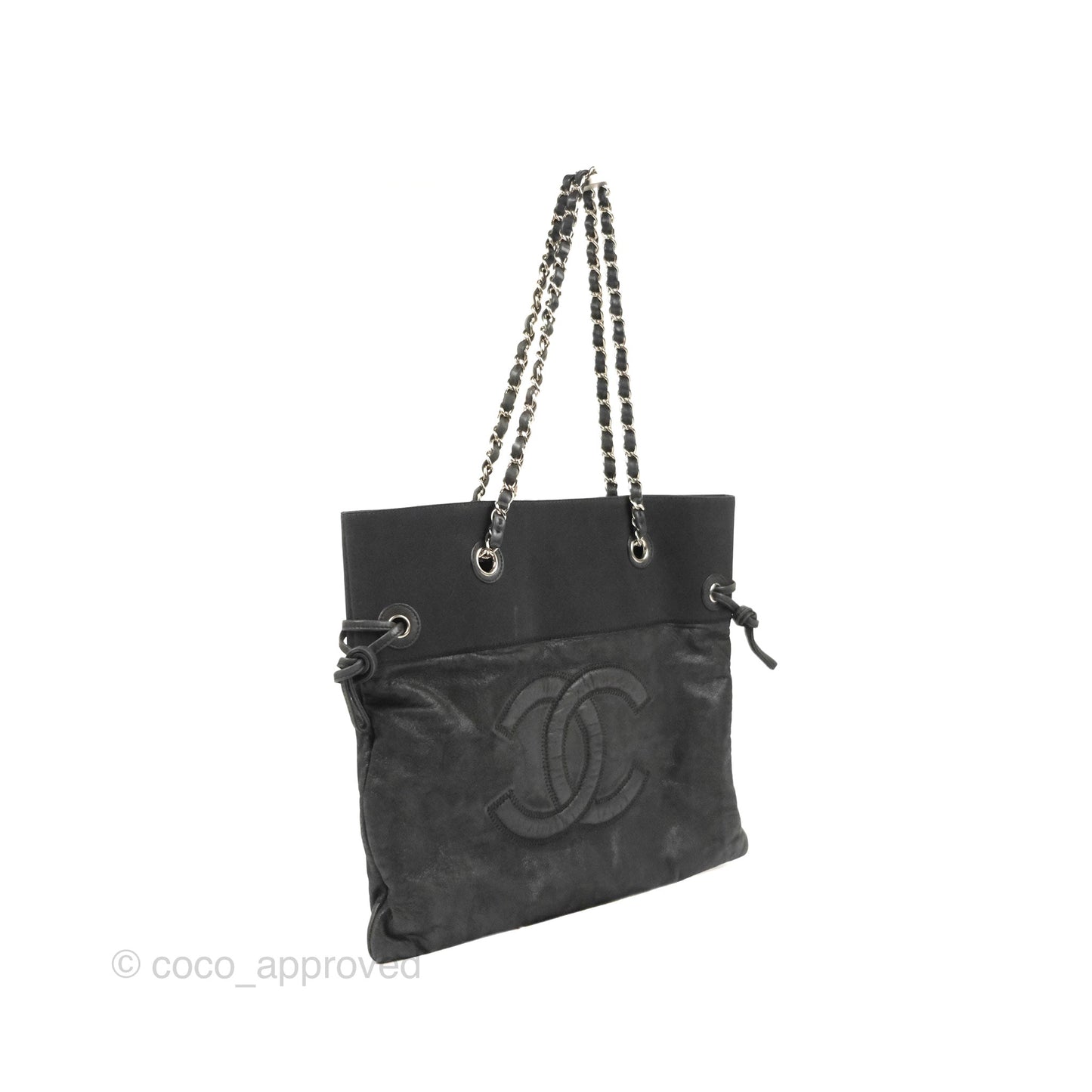 Chanel Vinyl CC Tote Black Canvas/Glitter Leather Silver Hardware