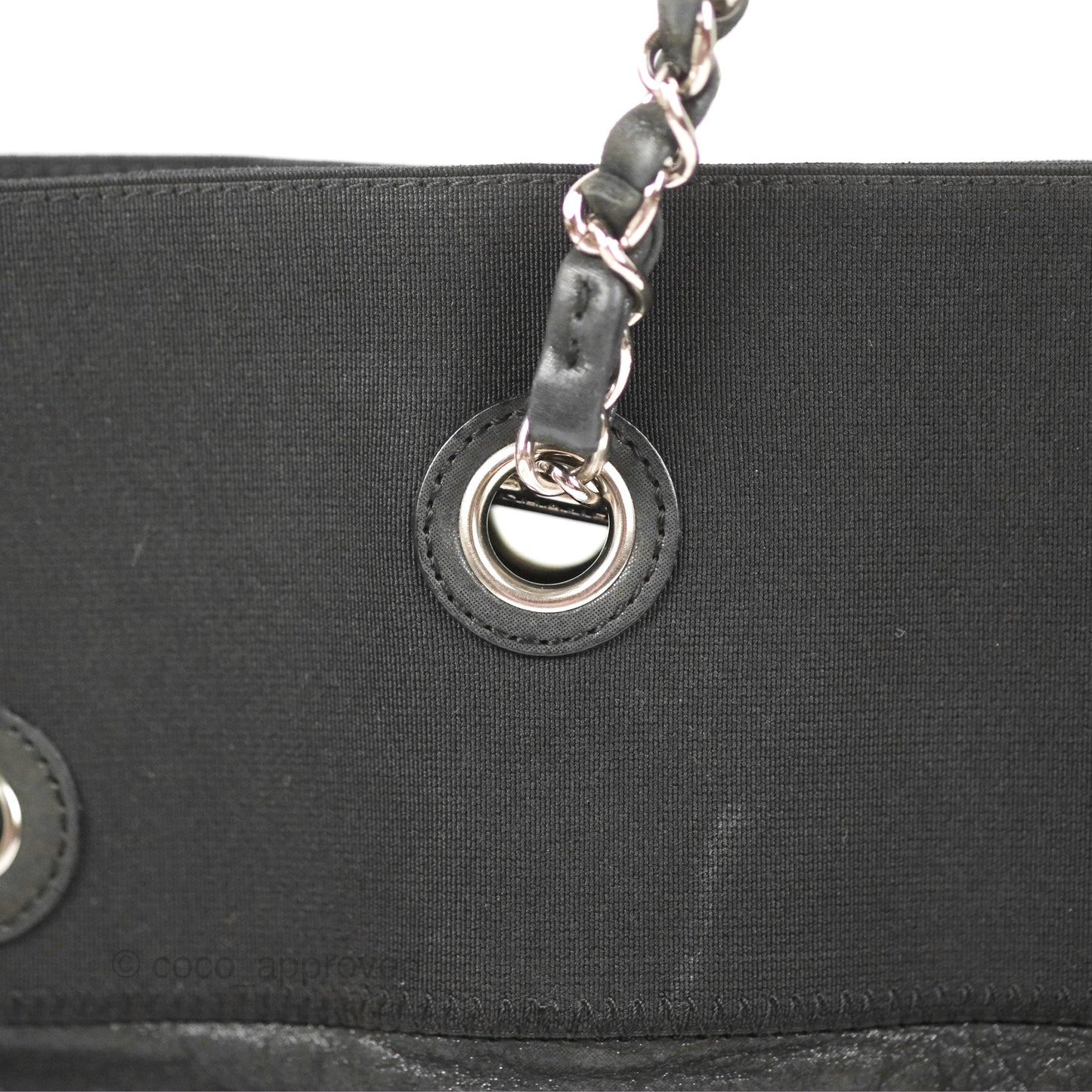 Chanel Vinyl CC Tote Black Canvas/Glitter Leather Silver Hardware