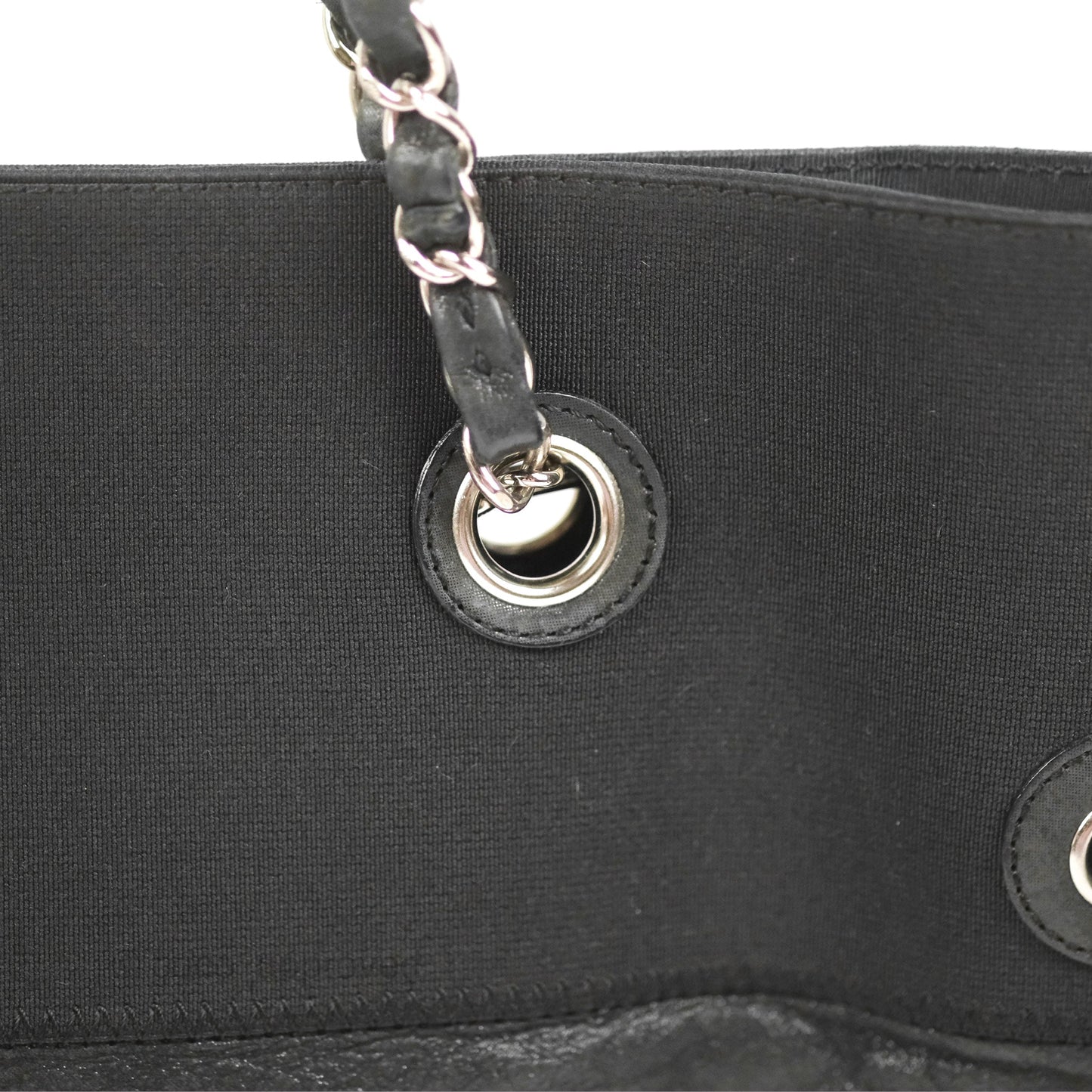 Chanel Vinyl CC Tote Black Canvas/Glitter Leather Silver Hardware