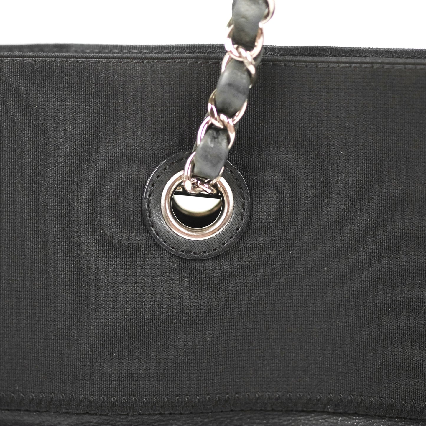 Chanel Vinyl CC Tote Black Canvas/Glitter Leather Silver Hardware
