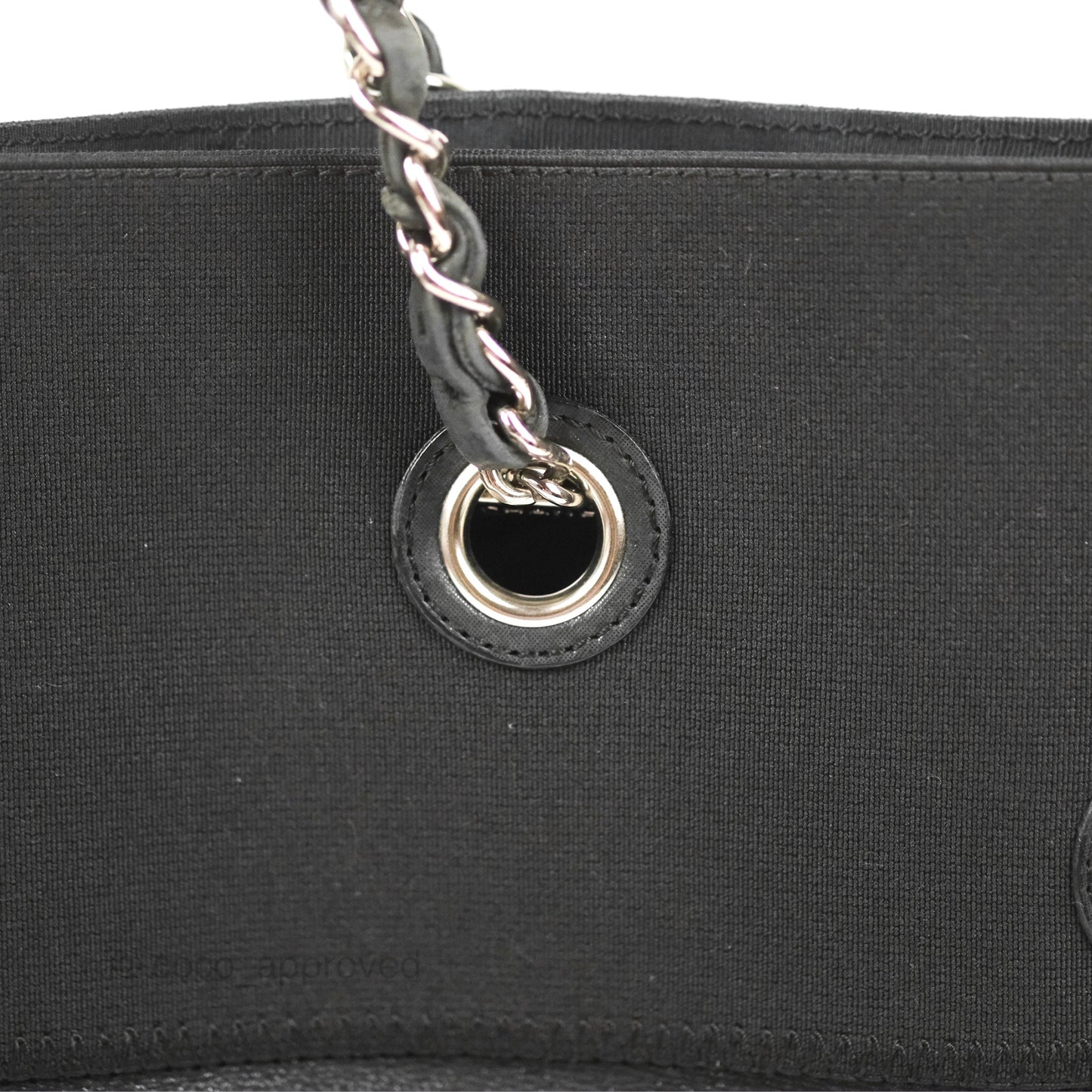 Chanel Vinyl CC Tote Black Canvas/Glitter Leather Silver Hardware