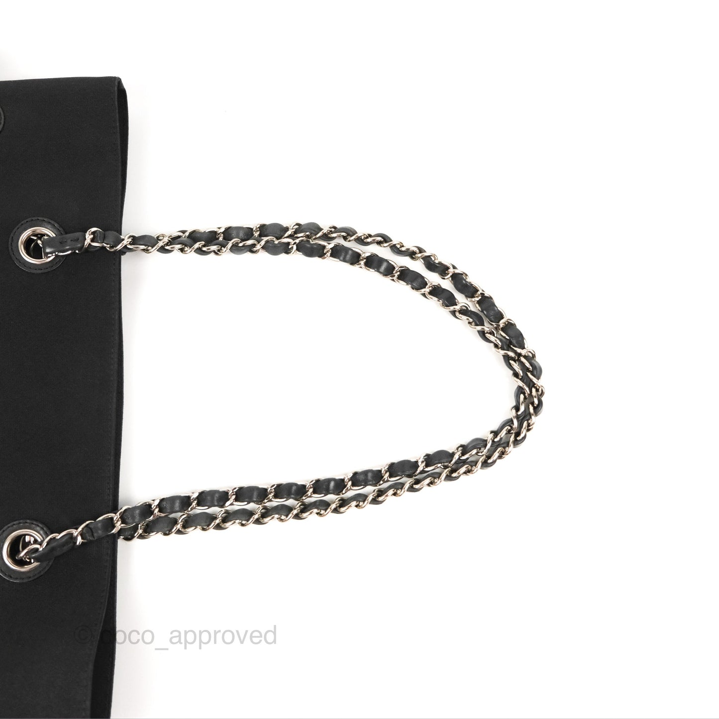Chanel Vinyl CC Tote Black Canvas/Glitter Leather Silver Hardware