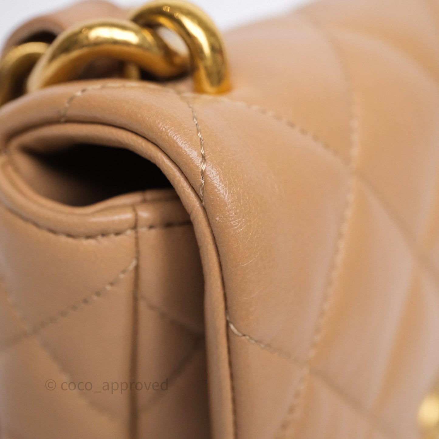 Chanel Small Chunky Chain Flap Bag Lambskin Beige Aged Gold Hardware 22S