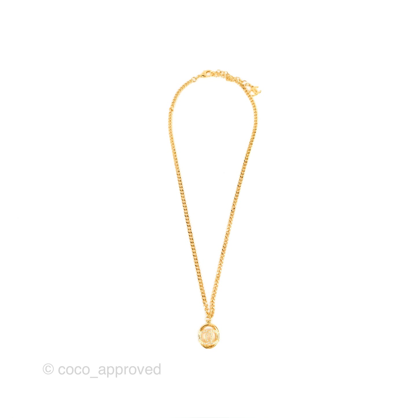 Chanel Oval CC Crystal Drop Necklace Gold Tone 22A
