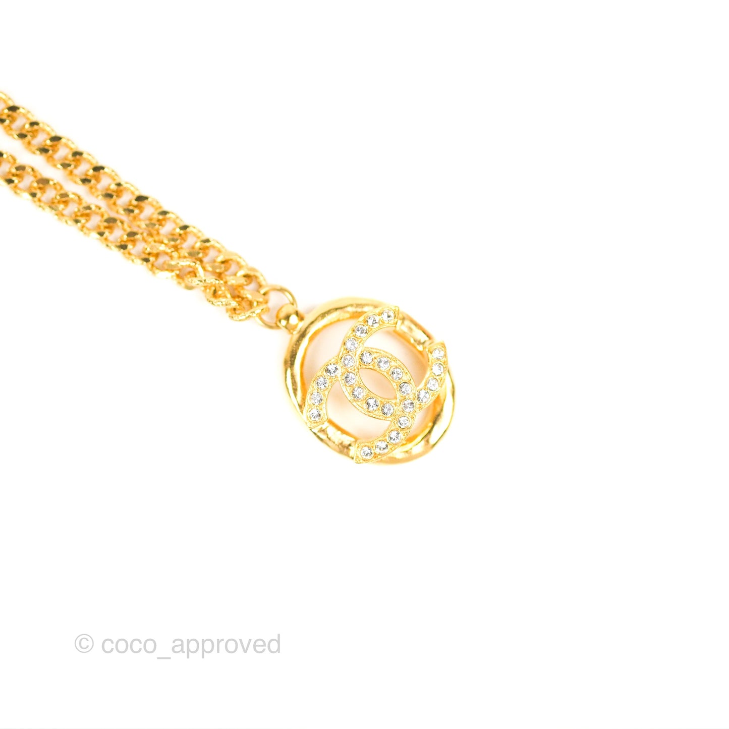 Chanel Oval CC Crystal Drop Necklace Gold Tone 22A