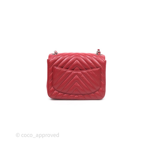 Chanel Mini Square Chervon Red Caviar Silver Hardware