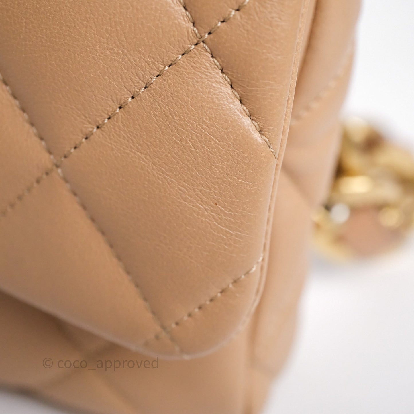 Chanel Small Chunky Chain Flap Bag Lambskin Beige Aged Gold Hardware 22S