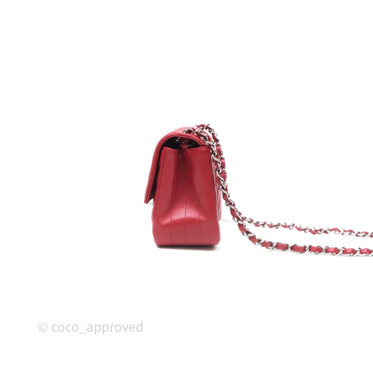 Chanel Mini Square Chervon Red Caviar Silver Hardware