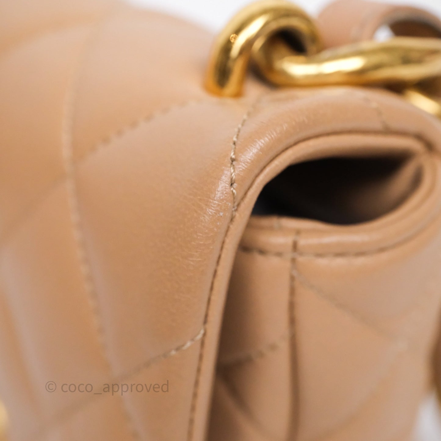 Chanel Small Chunky Chain Flap Bag Lambskin Beige Aged Gold Hardware 22S