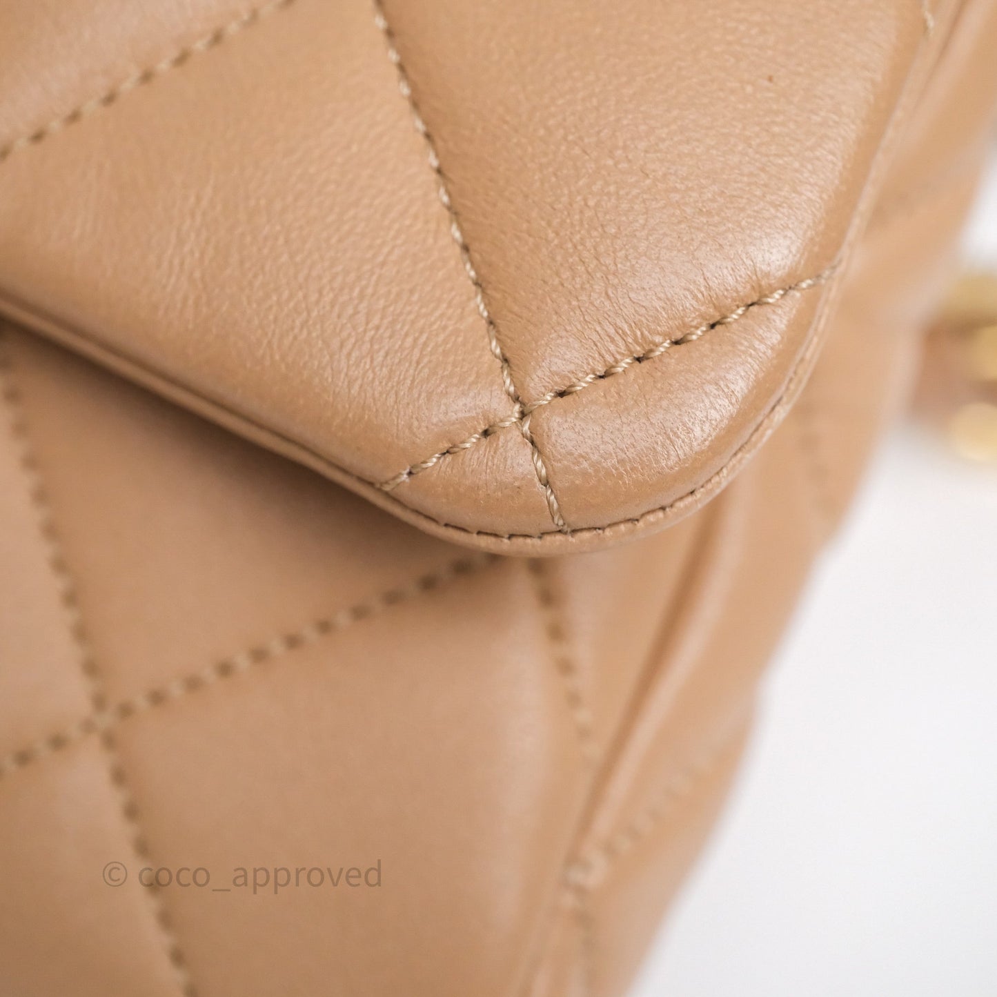 Chanel Small Chunky Chain Flap Bag Lambskin Beige Aged Gold Hardware 22S