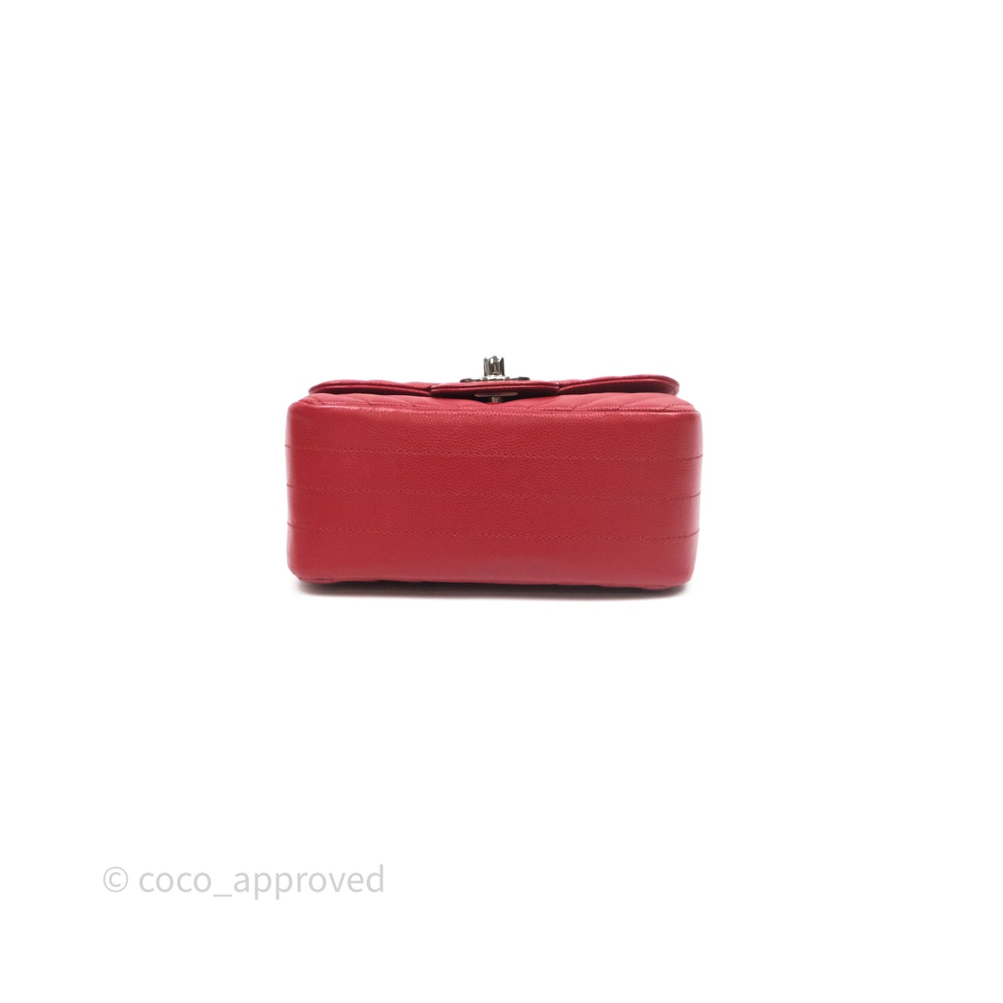 Chanel Mini Square Chervon Red Caviar Silver Hardware