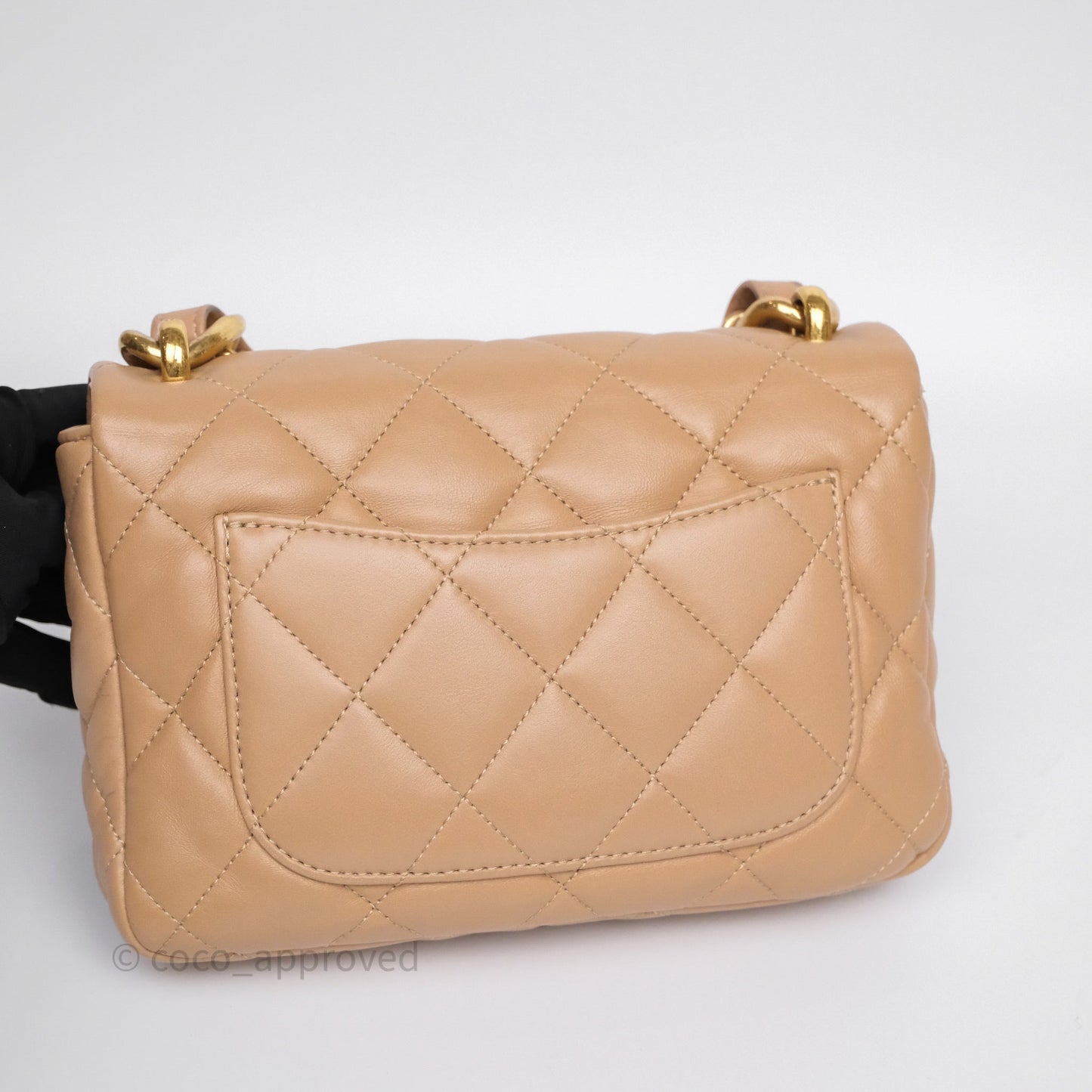 Chanel Small Chunky Chain Flap Bag Lambskin Beige Aged Gold Hardware 22S