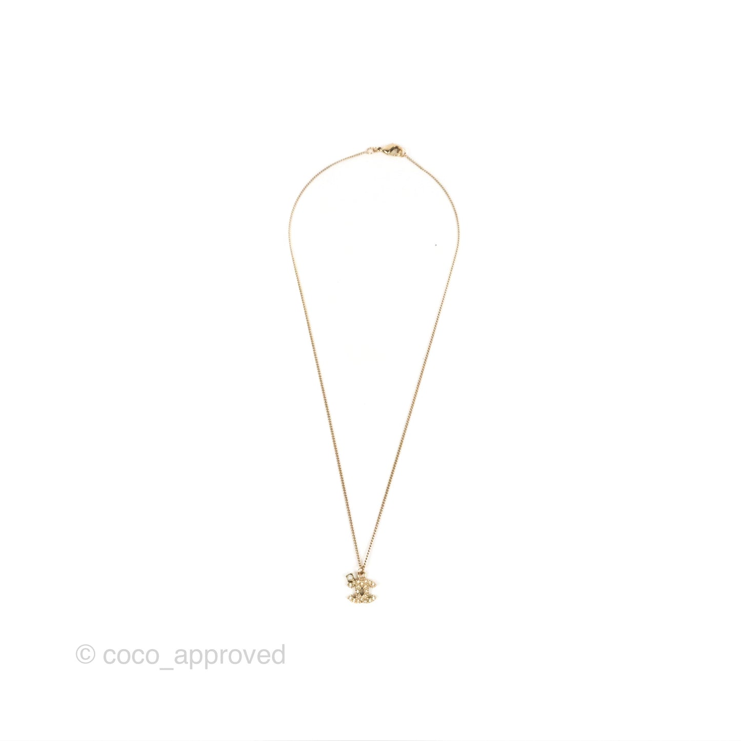 Chanel Crystal CC Necklace Gold Tone 10P