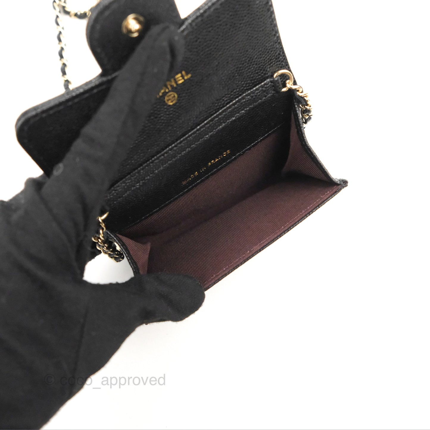 Chanel Card Holder Belt Bag Black Caviar Gold Hardware 21P