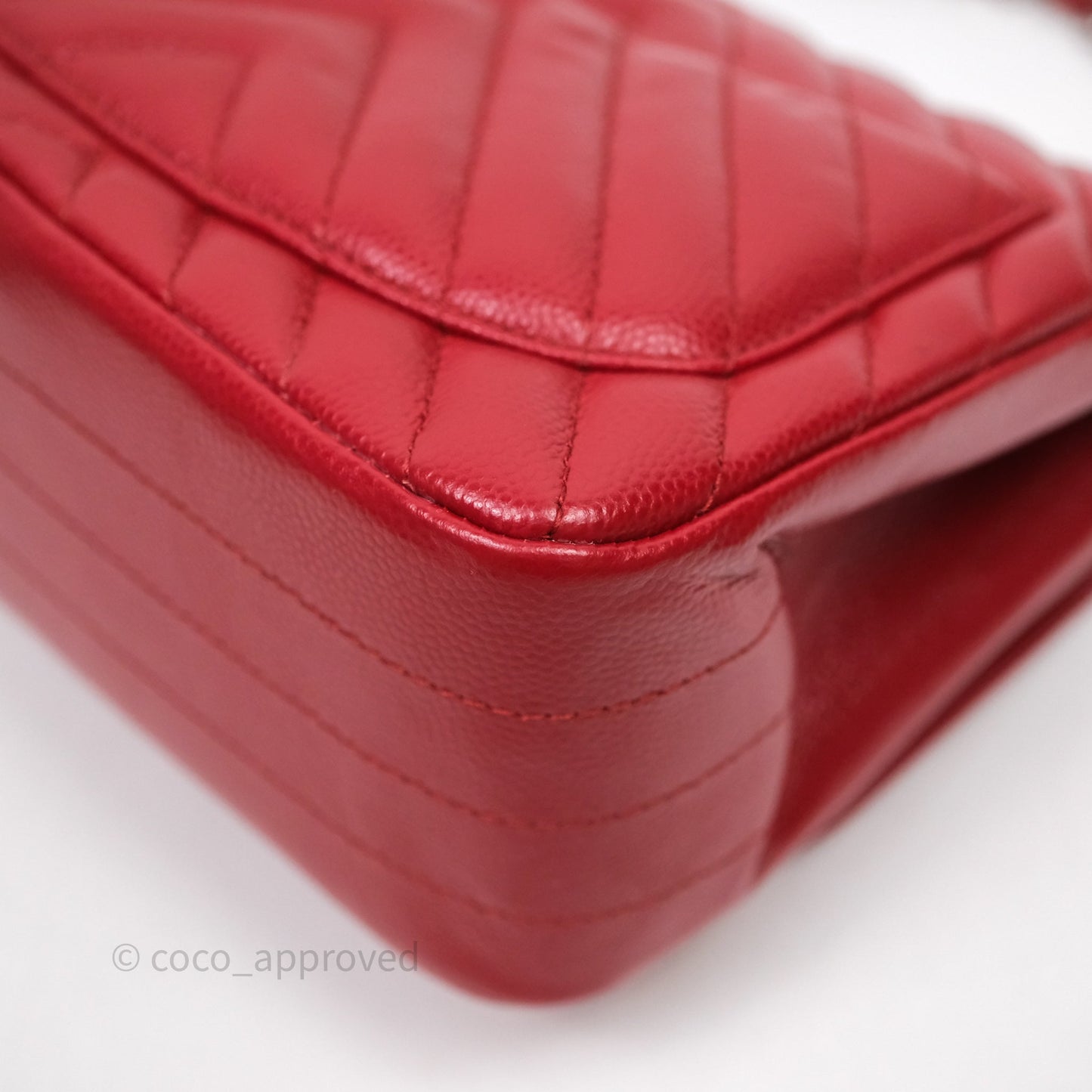 Chanel Mini Square Chervon Red Caviar Silver Hardware
