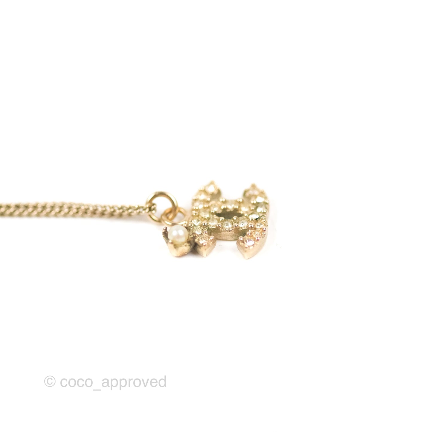 Chanel Crystal CC Necklace Gold Tone 10P