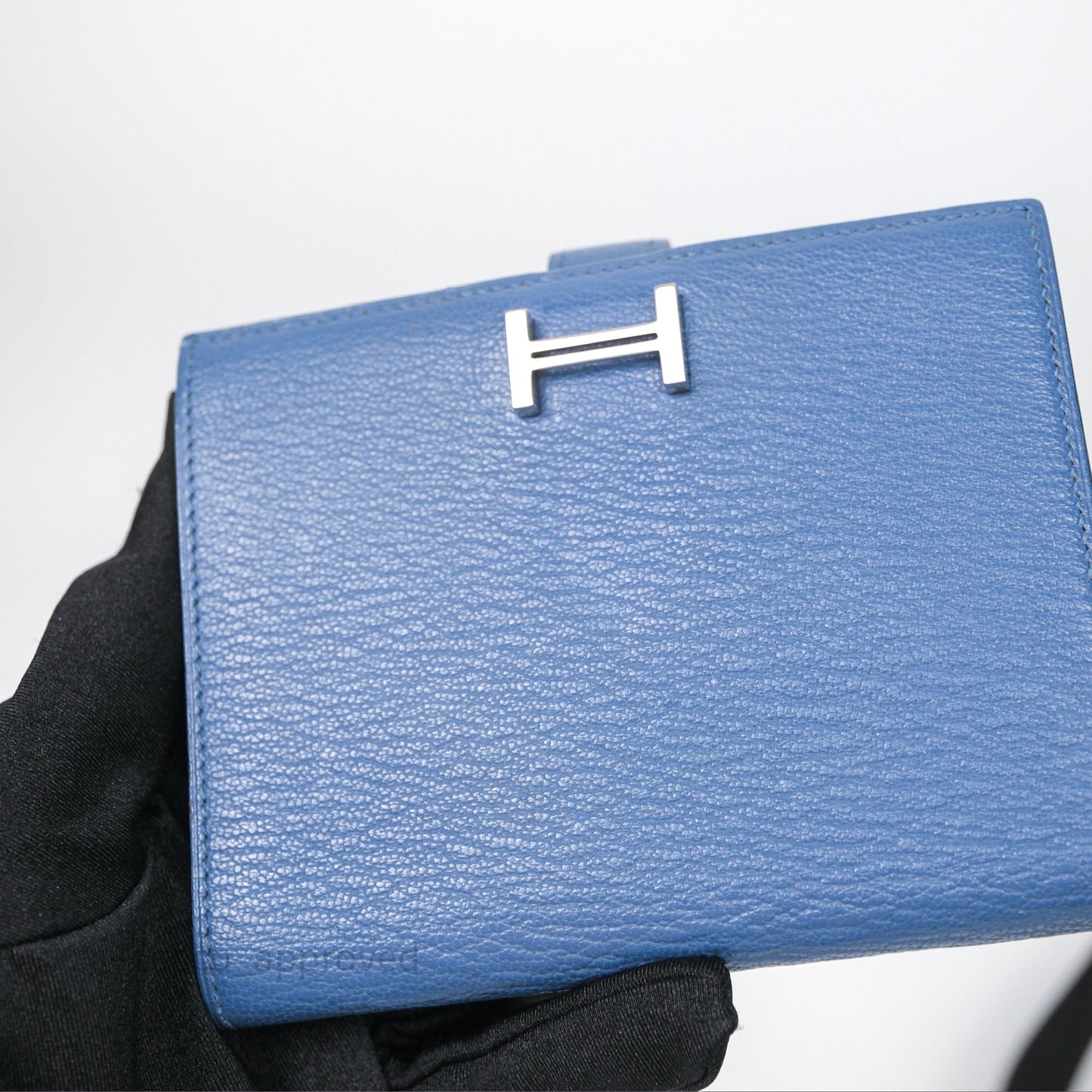 Hermes Bearn Compact Wallet Blue Chevre Mysore Palladium Hardware