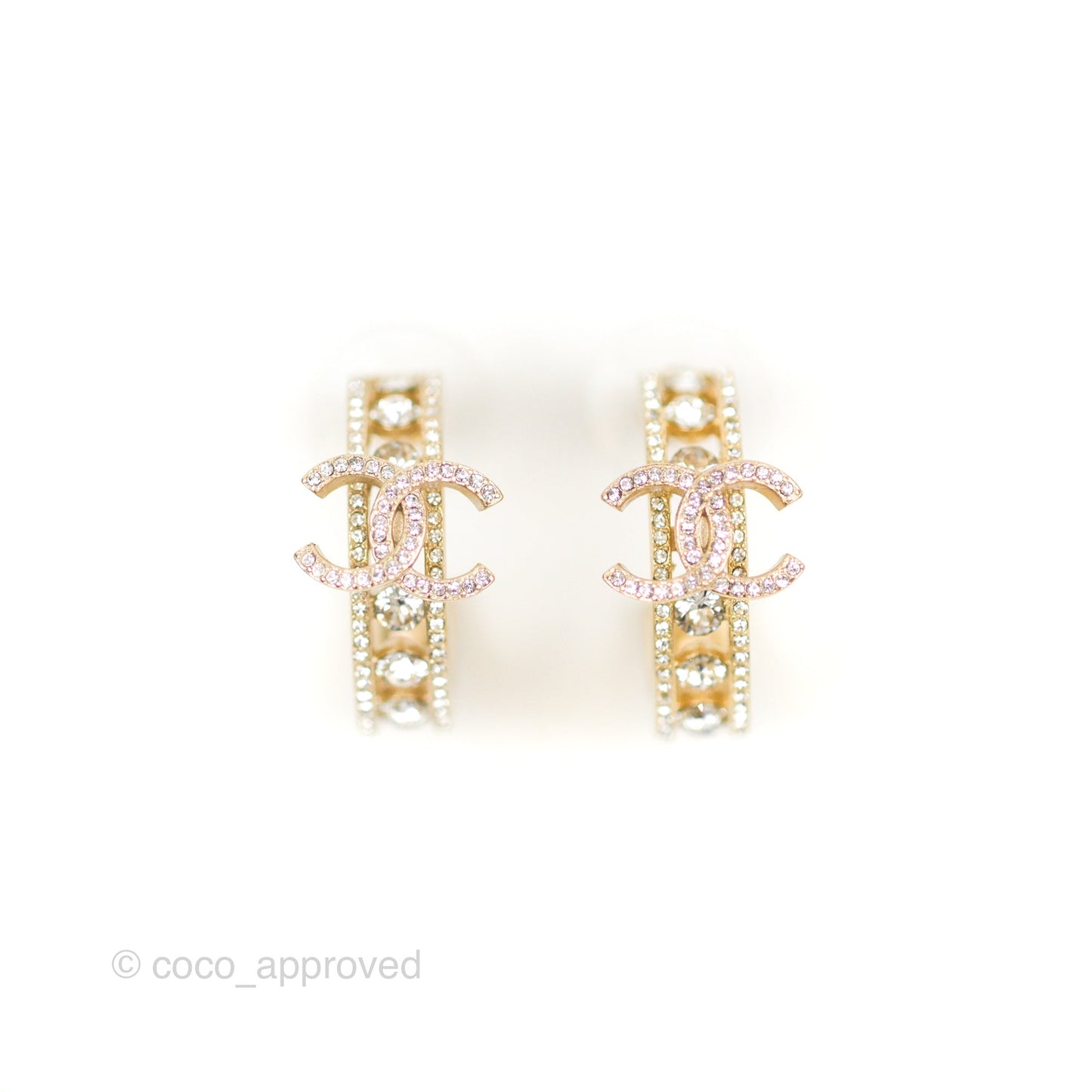 Chanel CC Crystal Hoop Earrings Gold Tone 20K
