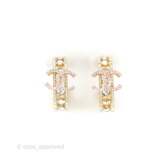 Chanel CC Crystal Hoop Earrings Gold Tone 20K