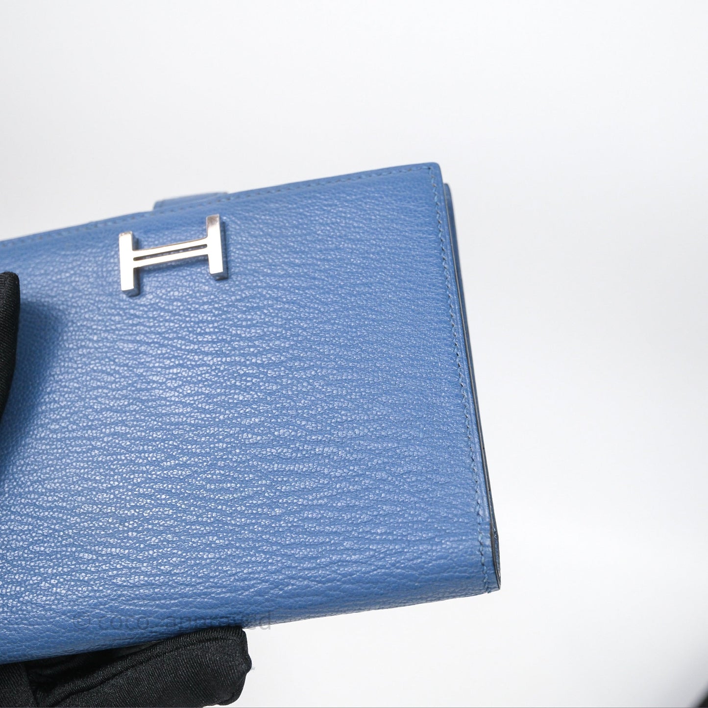 Hermes Bearn Compact Wallet Blue Chevre Mysore Palladium Hardware
