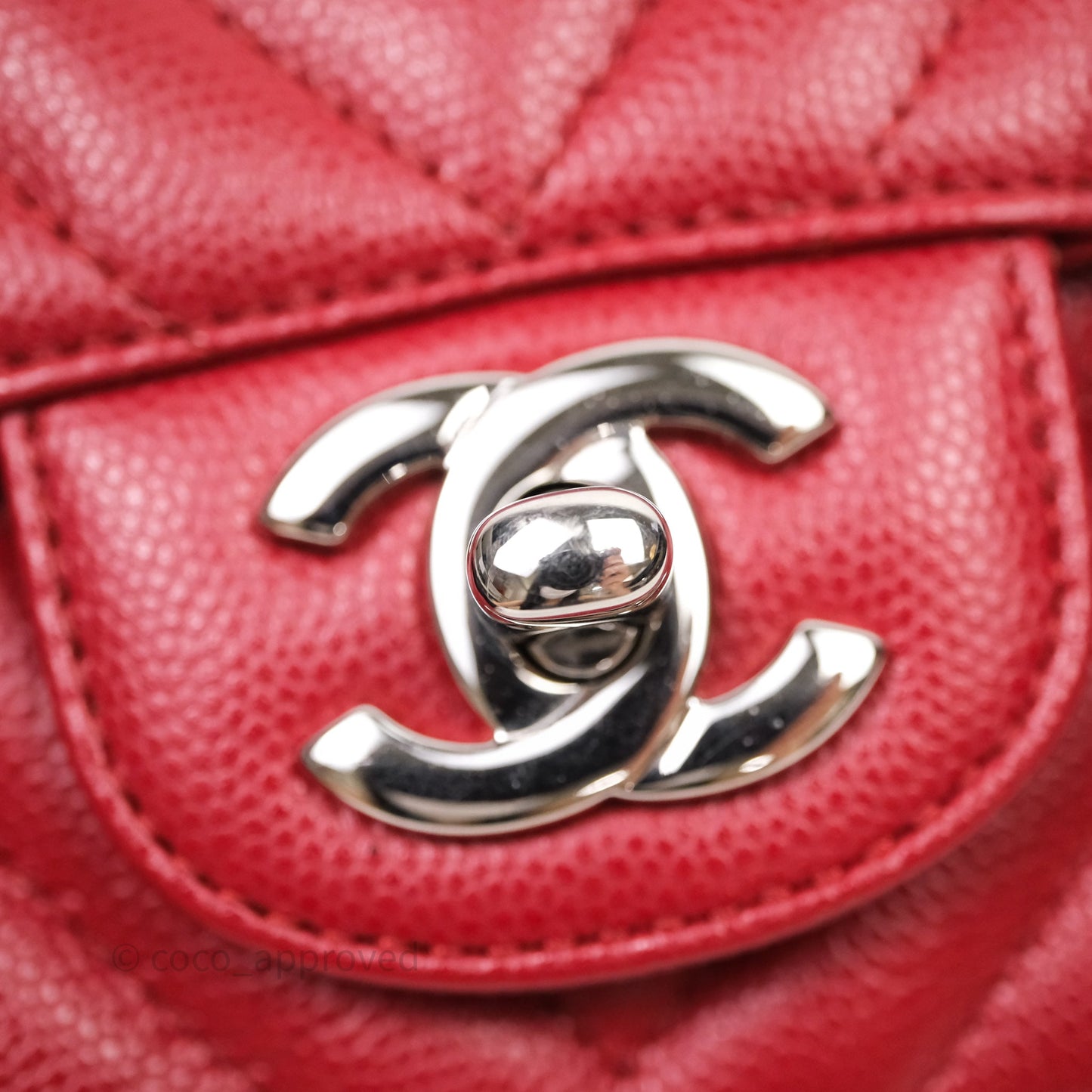 Chanel Mini Square Chervon Red Caviar Silver Hardware