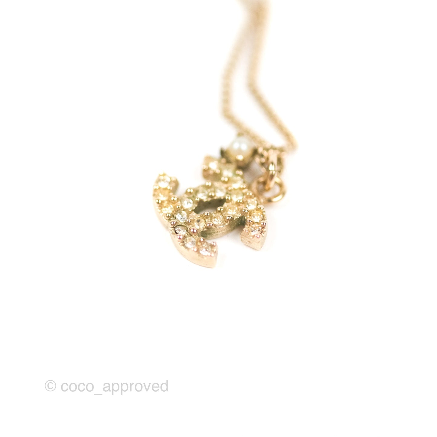 Chanel Crystal CC Necklace Gold Tone 10P