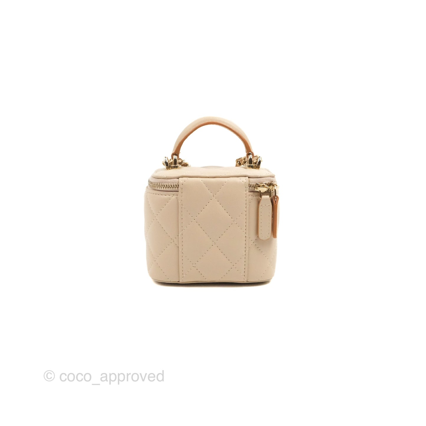 Chanel Mini Top Handle Vanity With Chain Ecru/Beige Lambskin Gold Hardware 23P