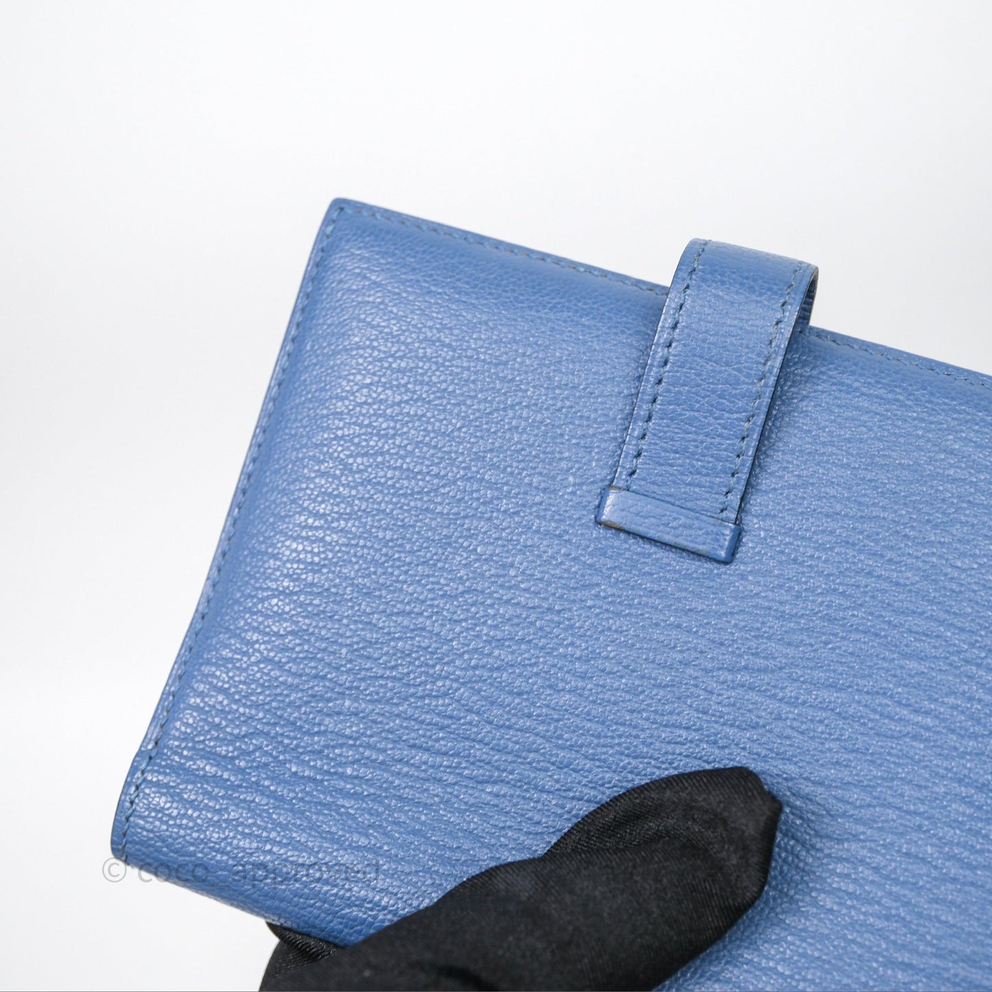 Hermes Bearn Compact Wallet Blue Chevre Mysore Palladium Hardware