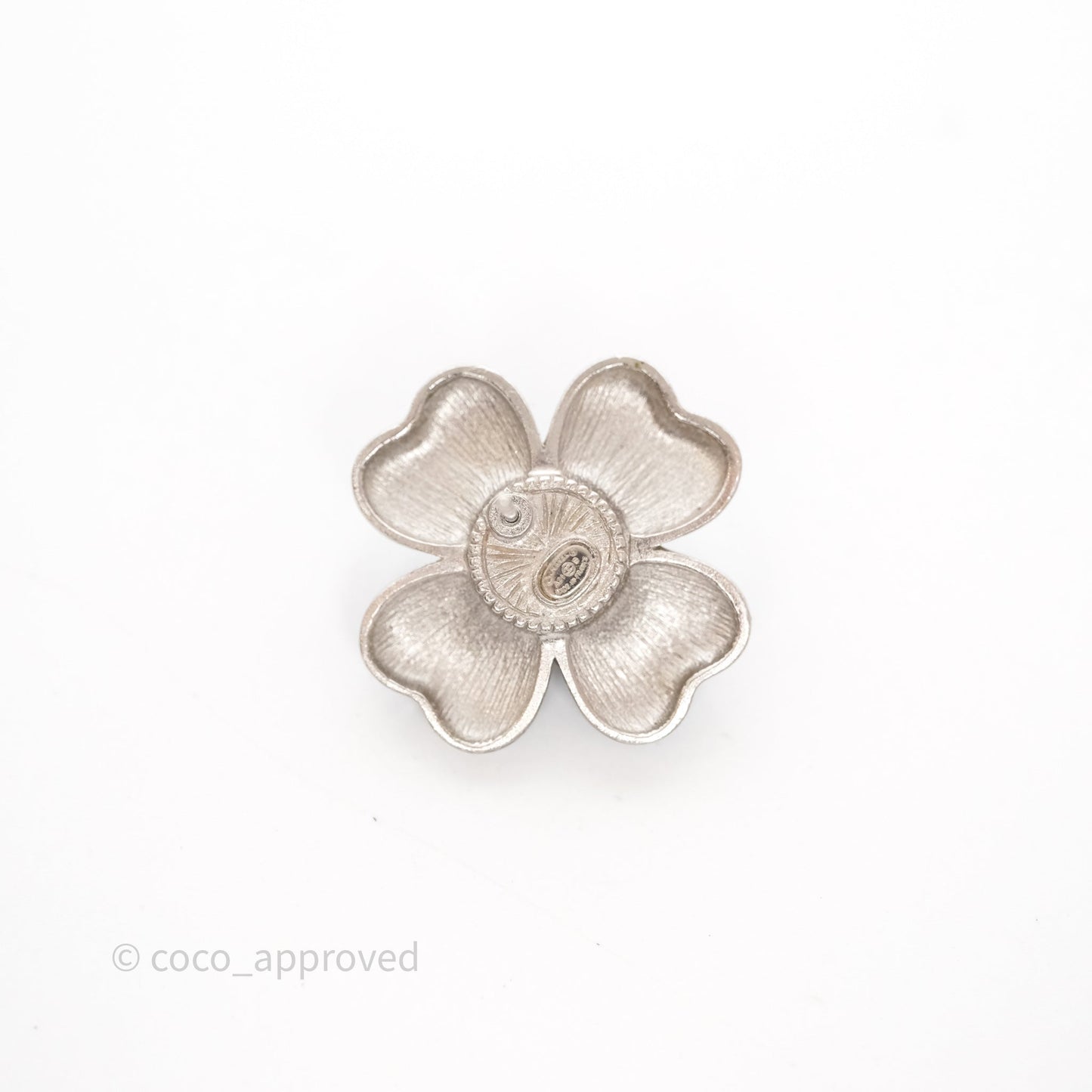 Chanel CC Pearl Black Flower Earrings Silver Tone 21B