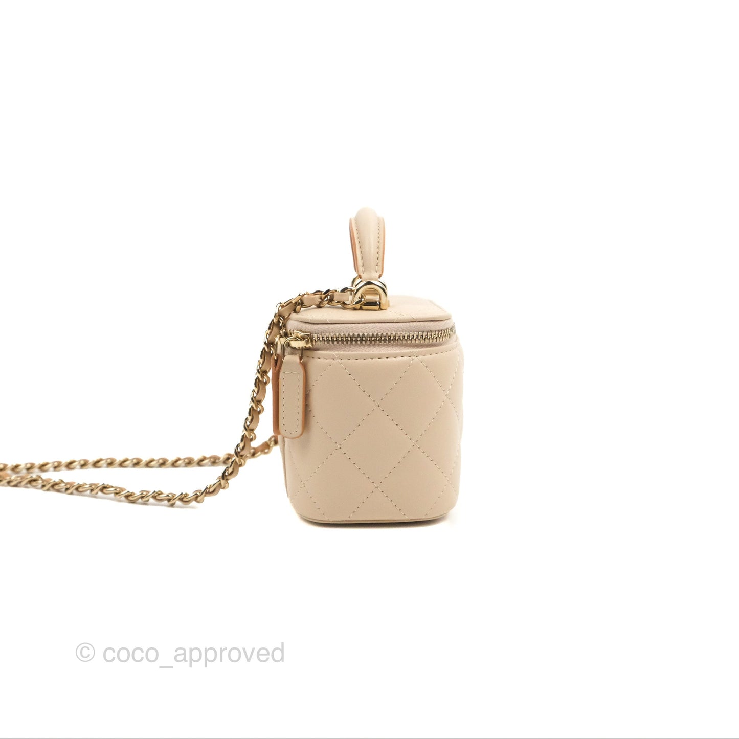 Chanel Mini Top Handle Vanity With Chain Ecru/Beige Lambskin Gold Hardware 23P