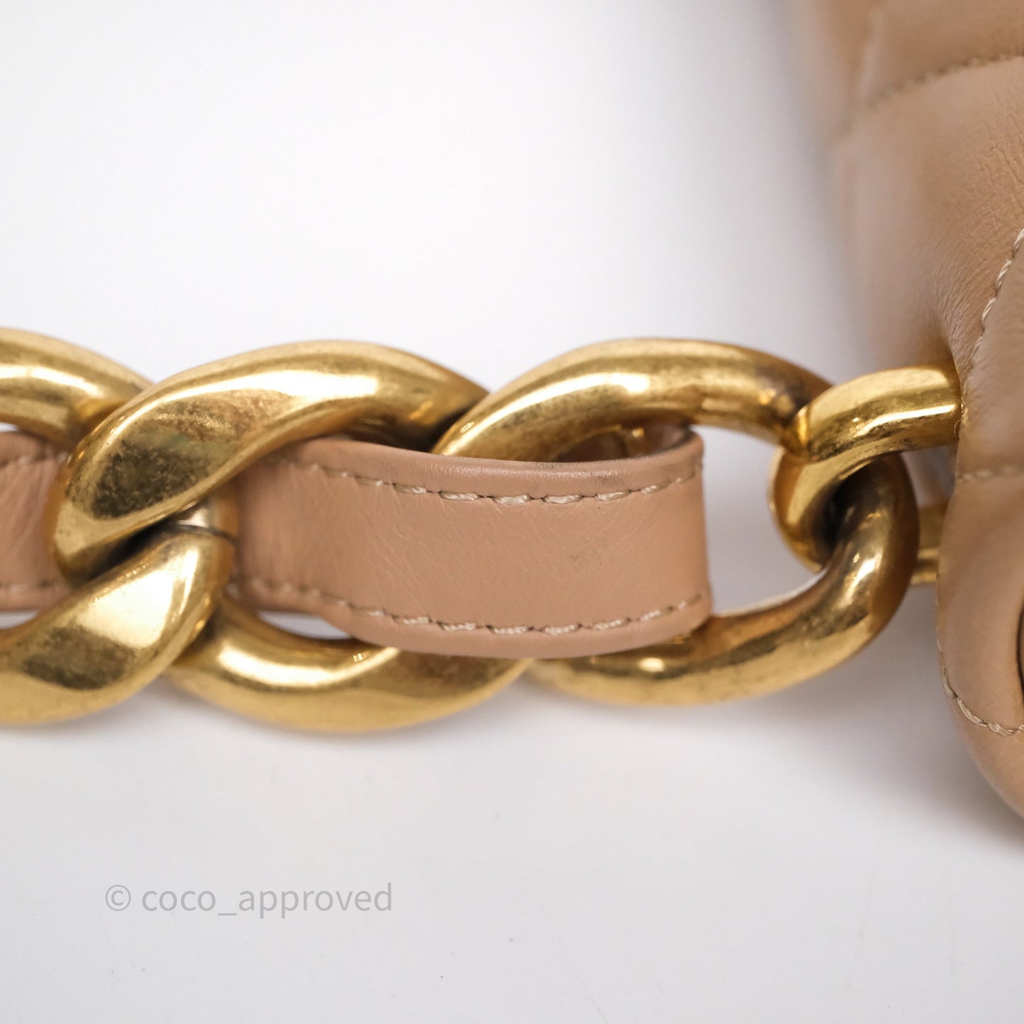 Chanel Small Chunky Chain Flap Bag Lambskin Beige Aged Gold Hardware 22S