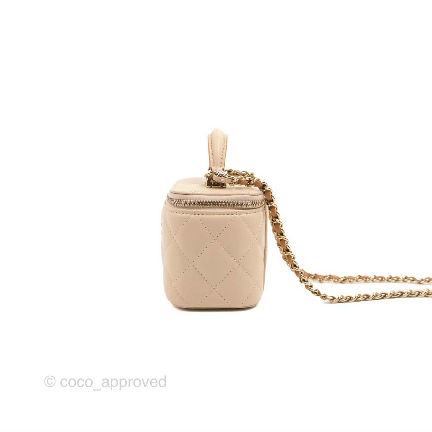 Chanel Mini Top Handle Vanity With Chain Ecru/Beige Lambskin Gold Hardware 23P