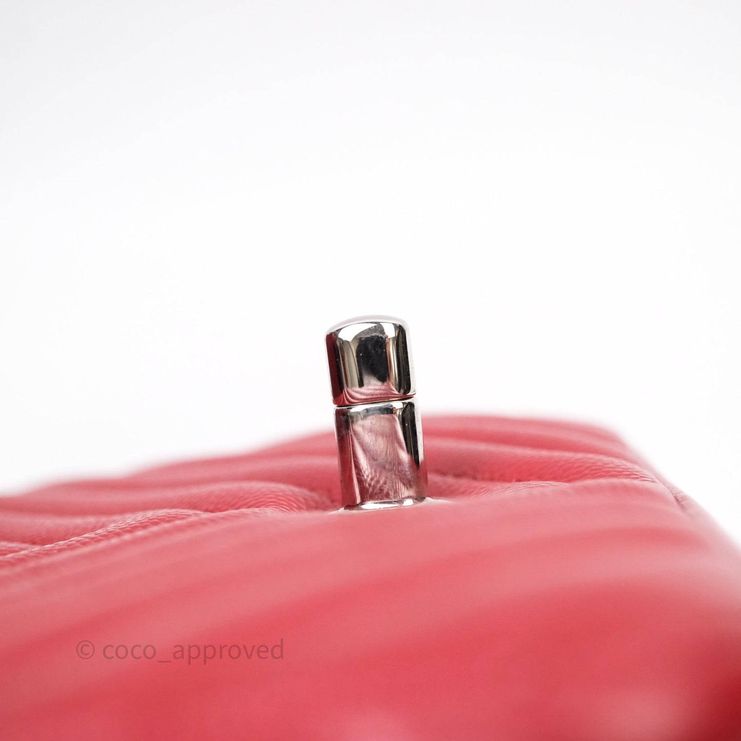 Chanel Mini Square Chervon Red Caviar Silver Hardware