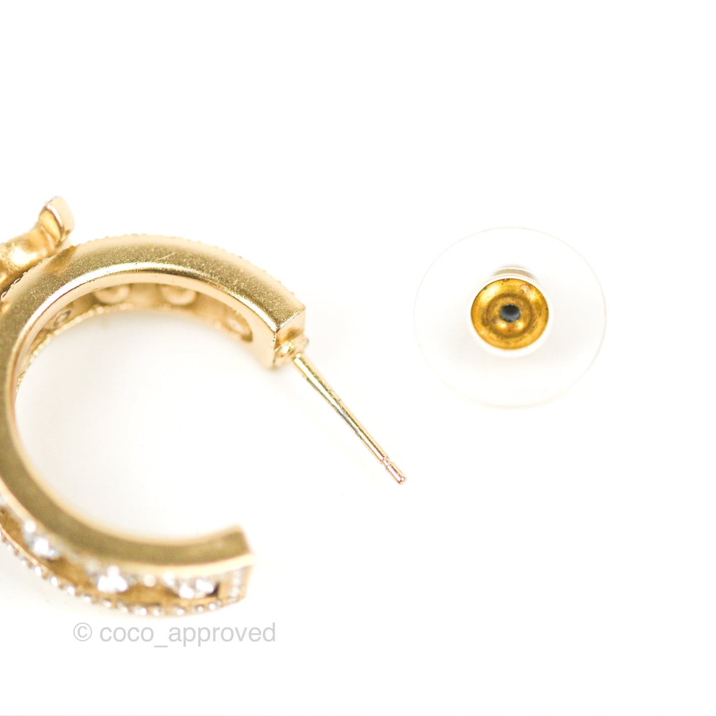 Chanel CC Crystal Hoop Earrings Gold Tone 20K