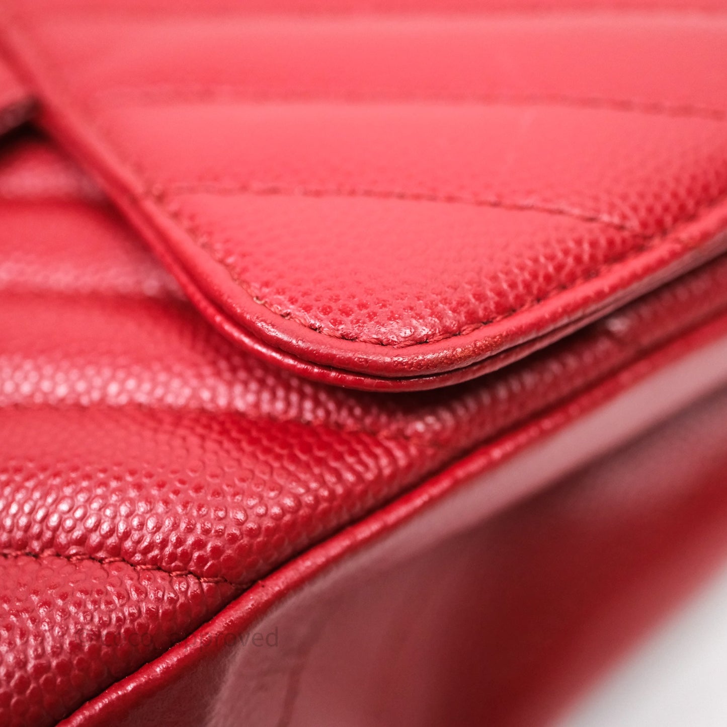 Chanel Mini Square Chervon Red Caviar Silver Hardware