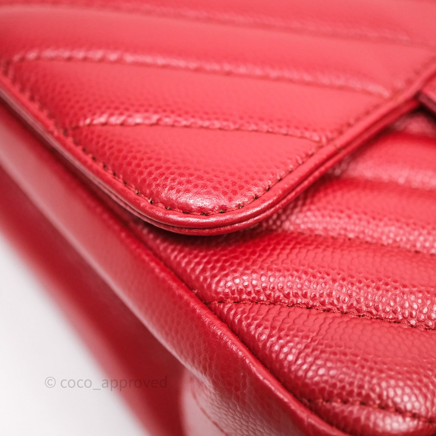Chanel Mini Square Chervon Red Caviar Silver Hardware