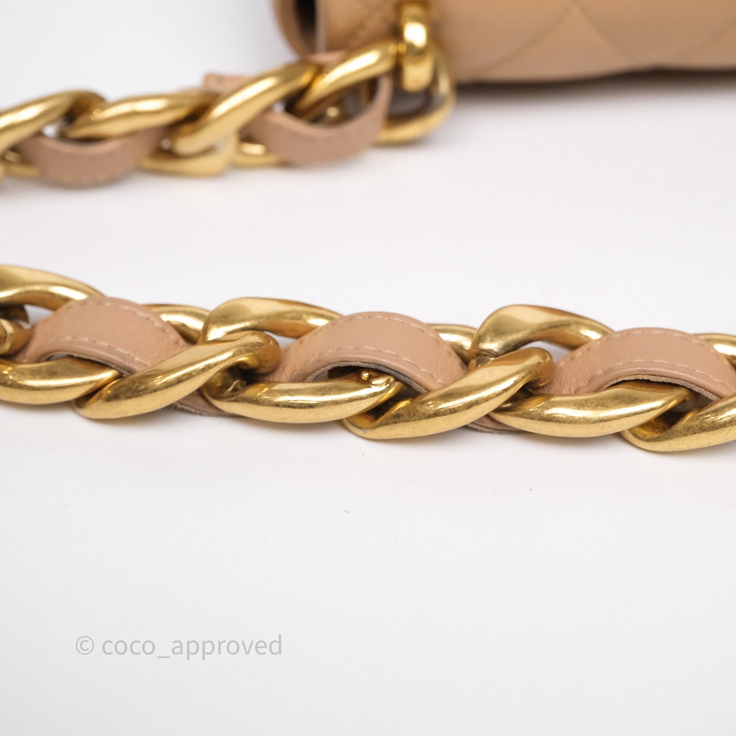 Chanel Small Chunky Chain Flap Bag Lambskin Beige Aged Gold Hardware 22S