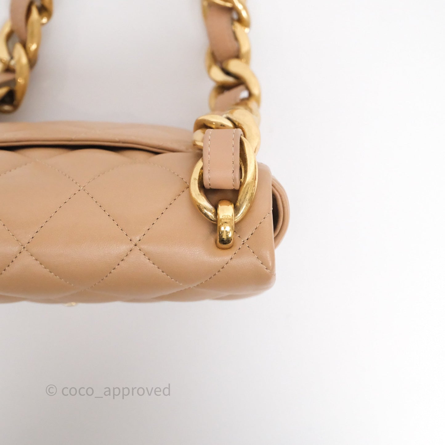 Chanel Small Chunky Chain Flap Bag Lambskin Beige Aged Gold Hardware 22S